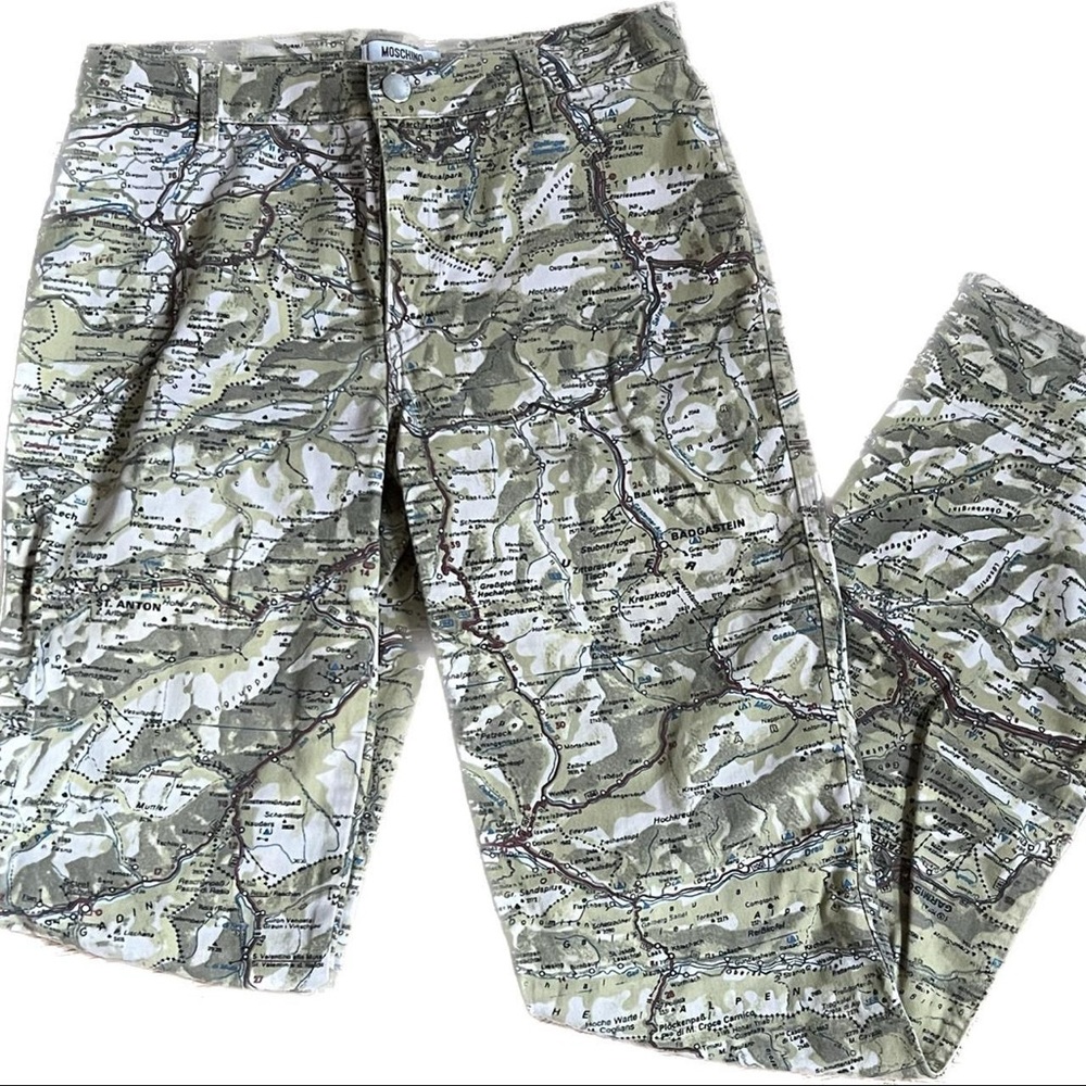 MOSCHINO all over print map straight trousers